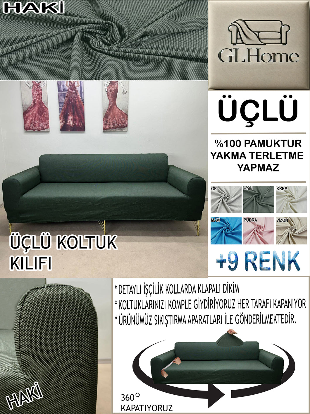 %100 Pamuk Petek Kumaş Haki 3