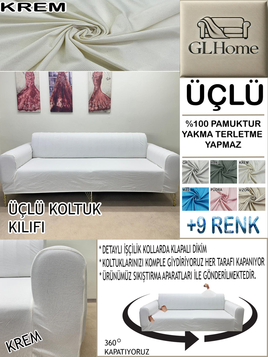 %100 Pamuk Petek Kumaş Krem Gri 3