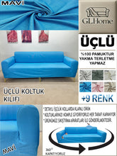 Görseli Galeri görüntüleyiciye yükleyin, %100 Pamuk Petek Kumaş Mavi 3&quot;Lü Komple Giydirme Kanepe &amp; Çekyat, Bohem, Porto vb Model Koltuk Kılıfları
