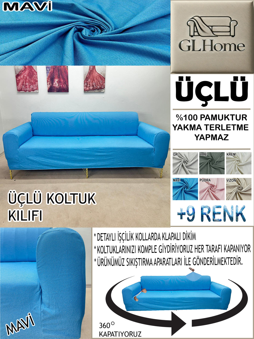 %100 Pamuk Petek Kumaş Mavi 3
