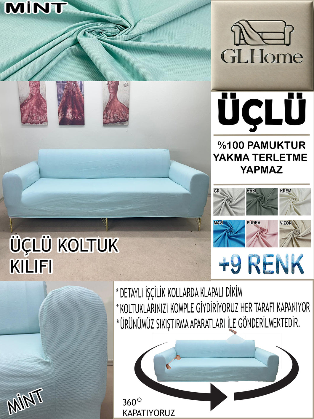 %100 Pamuk Petek Kumaş Mint 3