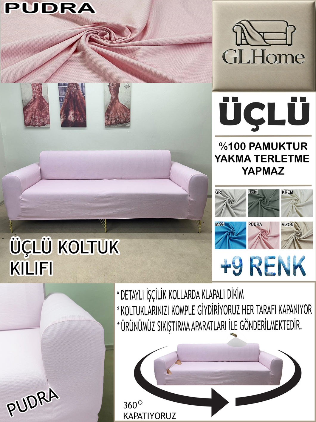 %100 Pamuk Petek Kumaş Pudra 3