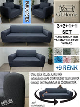 Görseli Galeri görüntüleyiciye yükleyin, %100 Pamuk Petek Kumaş Füme 3+2+1+1 Set Komple Giydirme Kanepe&amp;Çekyat, Bohem, vb Model Koltuk Kılıfları
