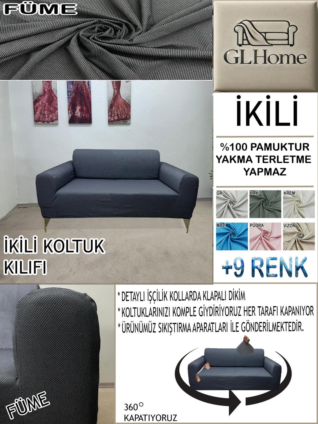 %100 Pamuk Petek Kumaş Füme Çift Kişilik Komple Giydirme 2