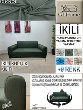 Görseli Galeri görüntüleyiciye yükleyin, %100 Pamuk Petek Kumaş Haki Çift Kişilik Komple Giydirme 2&quot;Li Kanepe, Bohem, vb Model Koltuk Kılıfları
