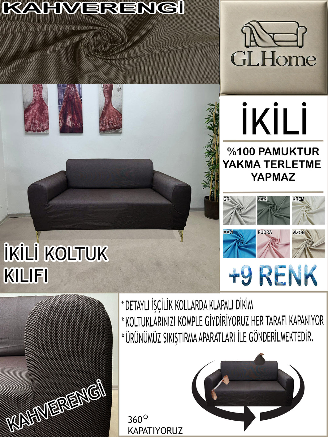 %100 Pamuk Petek Kumaş Kahverengi Çift Kişilik Komple Giydirme 2