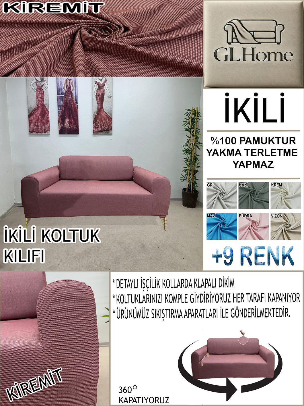 %100 Pamuk Petek Kumaş Kiremit Çift Kişilik Komple Giydirme 2