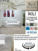 Görseli Galeri görüntüleyiciye yükleyin, %100 Pamuk Petek Kumaş Krem Çift Kişilik Komple Giydirme 2&quot;Li Kanepe, Bohem, vb Model Koltuk Kılıfları
