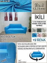 Görseli Galeri görüntüleyiciye yükleyin, %100 Pamuk Petek Kumaş Mavi Çift Kişilik Komple Giydirme 2&quot;Li Kanepe, Bohem, vb Model Koltuk Kılıfları
