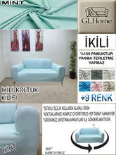 Görseli Galeri görüntüleyiciye yükleyin, %100 Pamuk Petek Kumaş Mint Çift Kişilik Komple Giydirme 2&quot;Li Kanepe, Bohem, vb Model Koltuk Kılıfları
