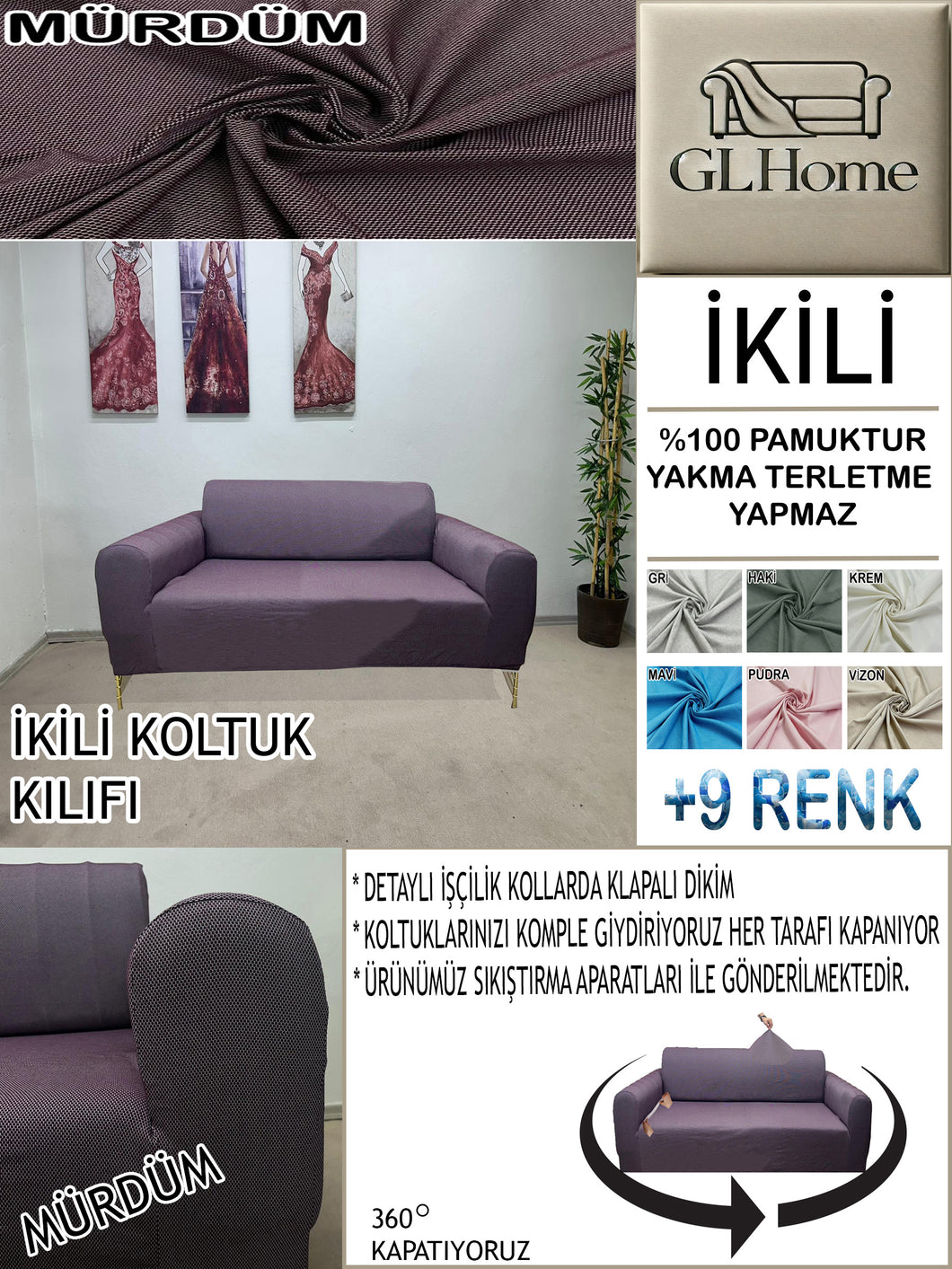 %100 Pamuk Petek Kumaş Mürdüm Çift Kişilik Komple Giydirme 2