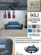 Görseli Galeri görüntüleyiciye yükleyin, %100 Pamuk Petek Kumaş Petrol Çift Kişilik Komple Giydirme 2&quot;Li Kanepe, Bohem, vb Model Koltuk Kılıfları
