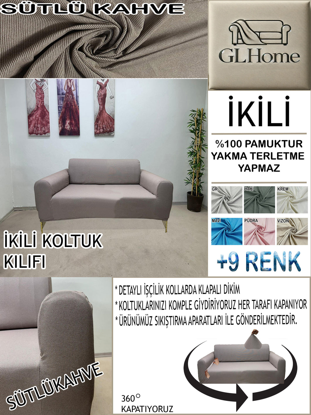 %100 Pamuk Petek Kumaş Sütlü Kahve Çift Kişilik Komple Giydirme 2