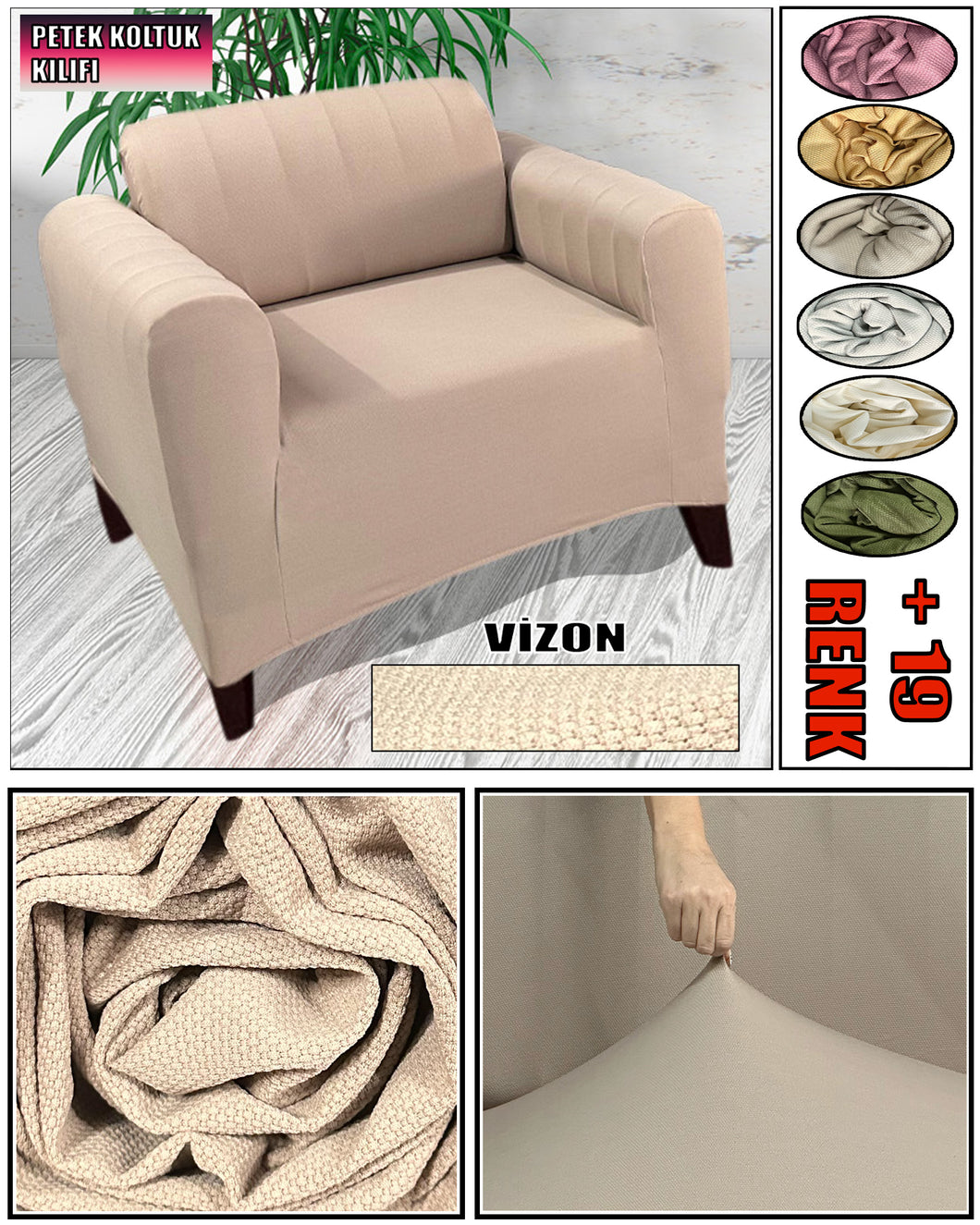 Mikro Petek Kumaş Vizon Tekli Komple Giydirme Tekli & Berjer, Bohem, vb Model Koltuk Kılıfları