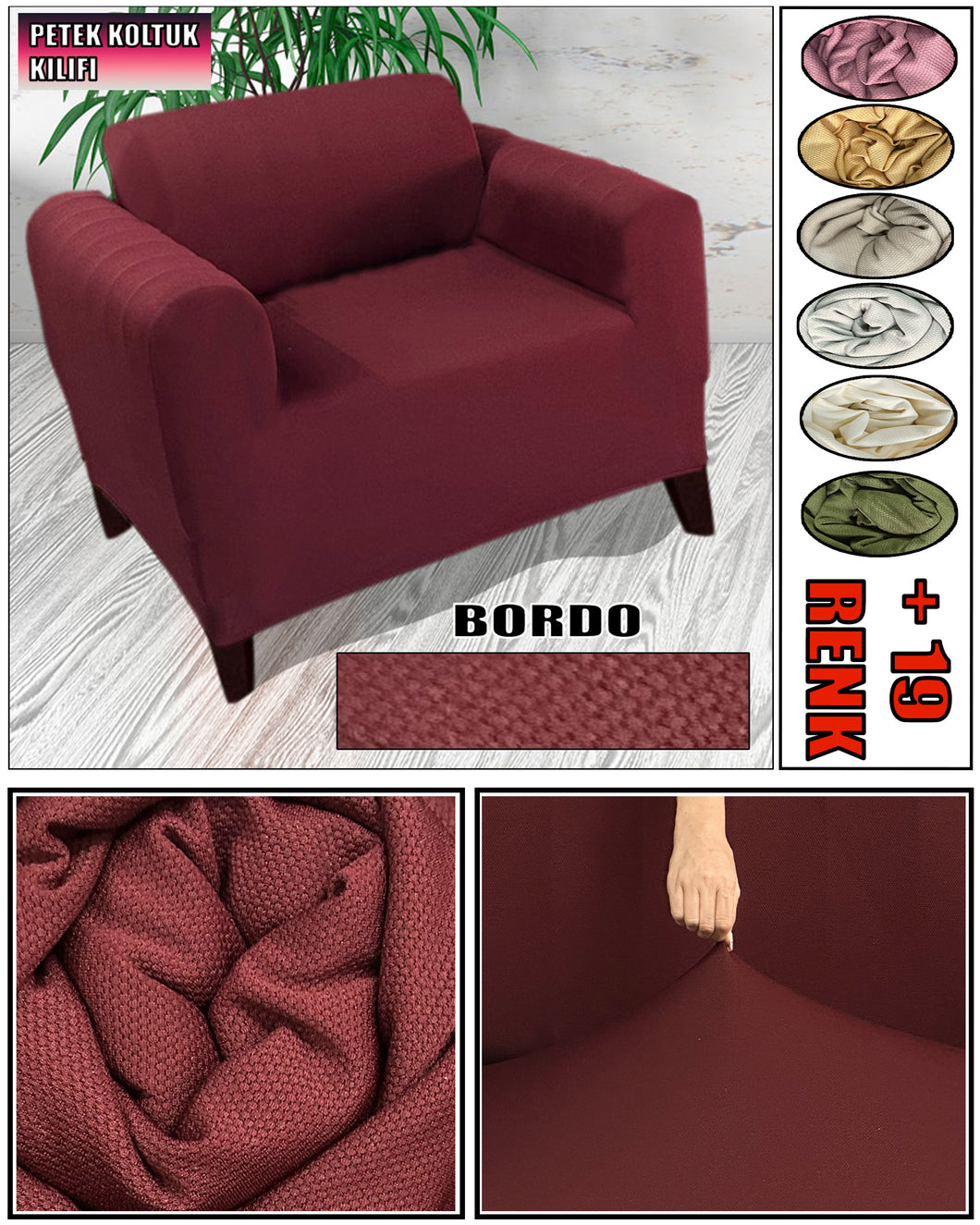 Mikro Petek Kumaş Bordo Tekli Komple Giydirme Tekli & Berjer, Bohem, vb Model Koltuk Kılıfları
