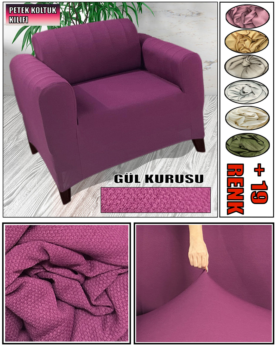 Mikro Petek Kumaş Gül Kurusu Tekli Komple Giydirme Tekli & Berjer, Bohem, vb Model Koltuk Kılıfları