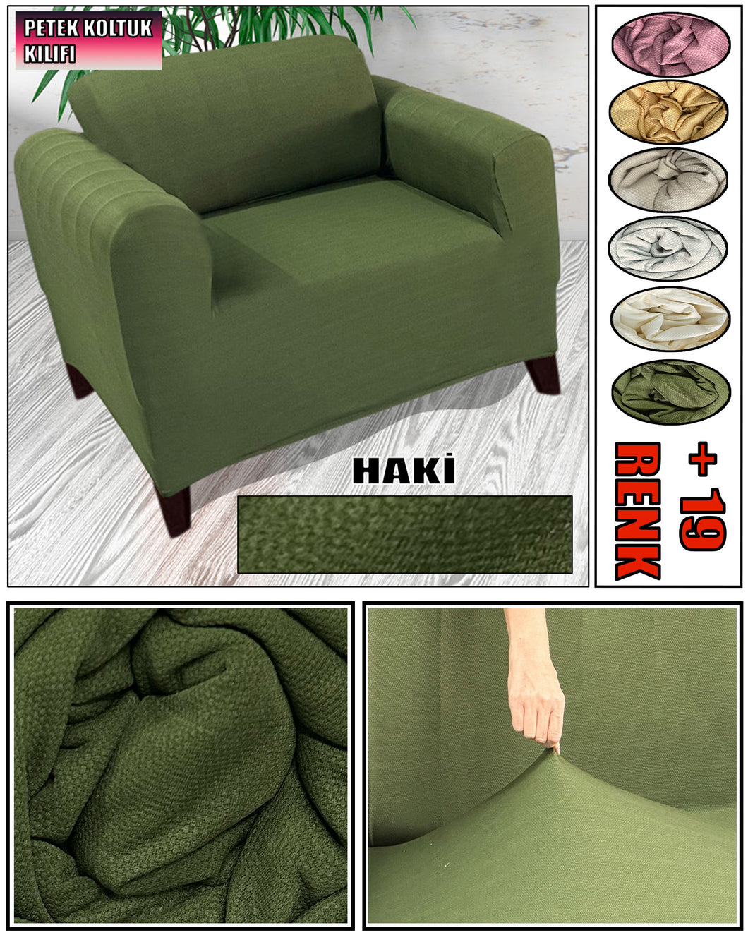 Mikro Petek Kumaş HakiTekli Komple Giydirme Tekli & Berjer, Bohem, vb Model Koltuk Kılıfları