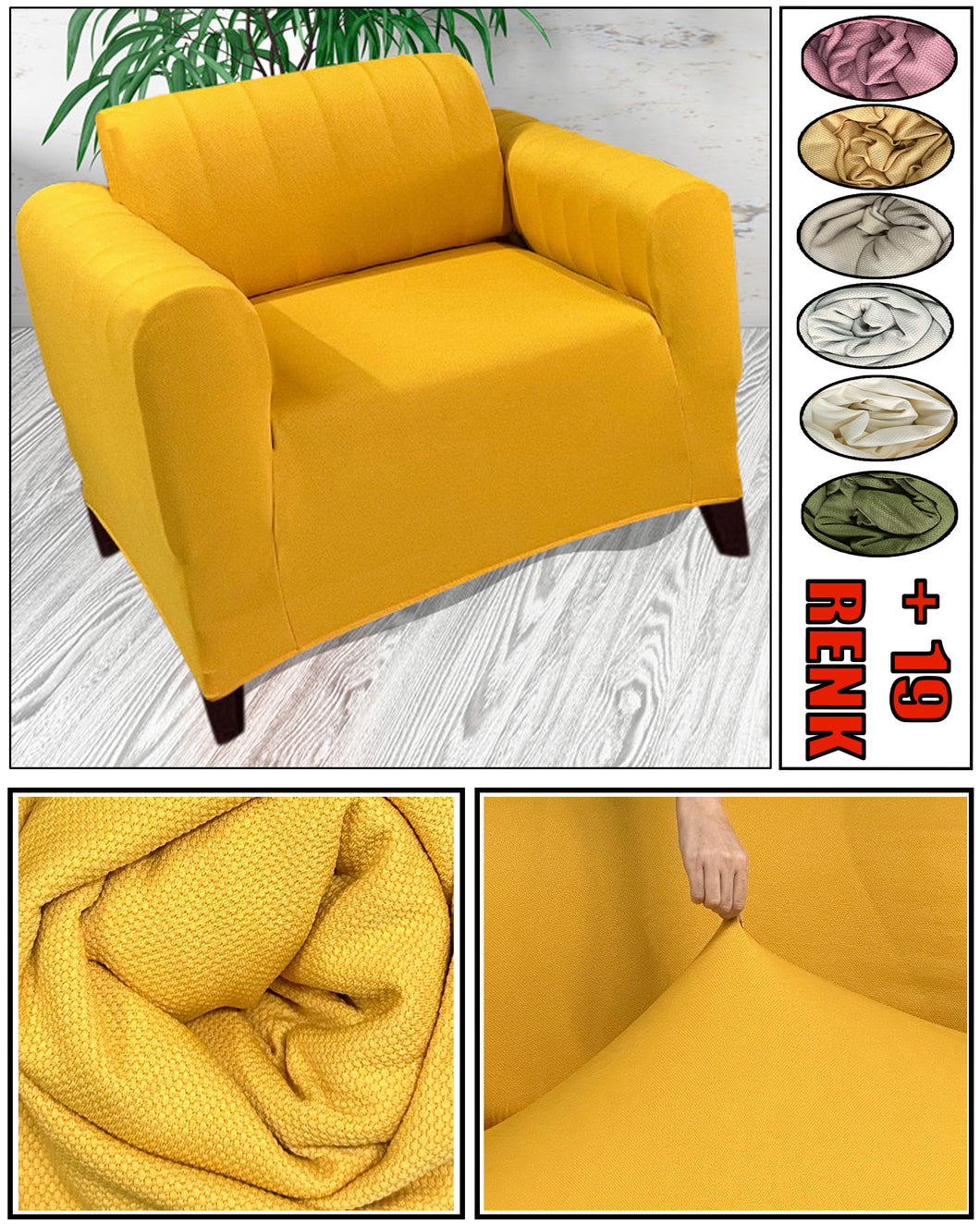 Mikro Petek Kumaş Hardal Tekli Komple Giydirme Tekli & Berjer, Bohem, vb Model Koltuk Kılıfları