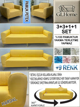 Görseli Galeri görüntüleyiciye yükleyin, %100 Pamuk Petek Kumaş Hardal 3+3+1+1 Set Komple Giydirme Kanepe&amp;Çekyat, Bohem, vb Model Koltuk Kılıfları
