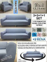 Görseli Galeri görüntüleyiciye yükleyin, %100 Pamuk Petek Kumaş Koyu Gri 3+3+1+1 Set Komple Giydirme Kanepe&amp;Çekyat, Bohem, vb Model Koltuk Kılıfları
