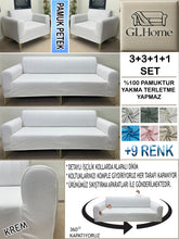Görseli Galeri görüntüleyiciye yükleyin, %100 Pamuk Petek Kumaş Krem 3+3+1+1 Set Komple Giydirme Kanepe&amp;Çekyat, Bohem, vb Model Koltuk Kılıfları
