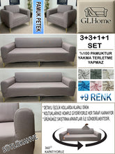 Görseli Galeri görüntüleyiciye yükleyin, %100 Pamuk Petek Kumaş Sütlü Kahve 3+3+1+1 Set Komple Giydirme Kanepe&amp;Çekyat, Bohem, vb Model Koltuk Kılıfları
