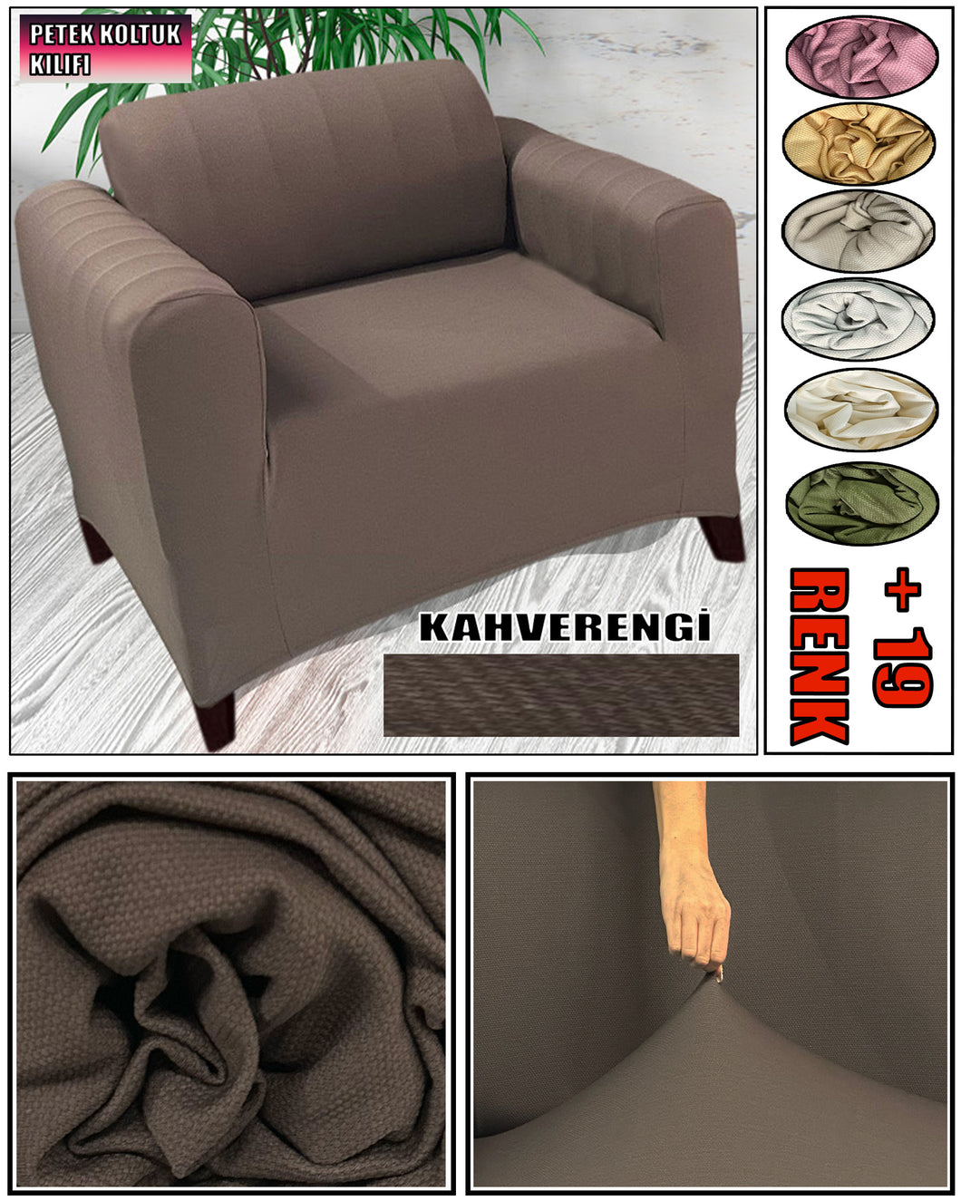 Mikro Petek Kumaş Kahverengi Tekli Komple Giydirme Tekli & Berjer, Bohem, vb Model Koltuk Kılıfları