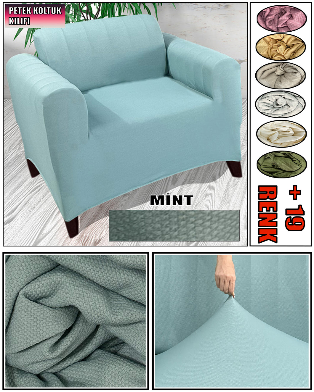 Mikro Petek Kumaş Mint Tekli Komple Giydirme Tekli & Berjer, Bohem, vb Model Koltuk Kılıfları