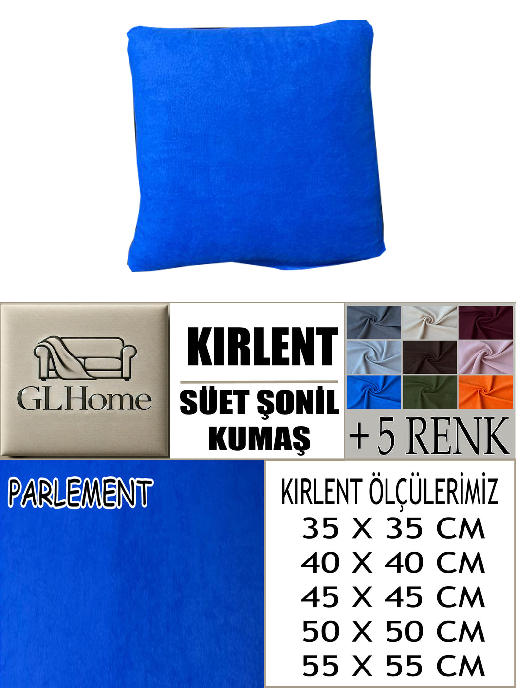 Süet Kumaş Parlement Renk Kırlent Kılıfı