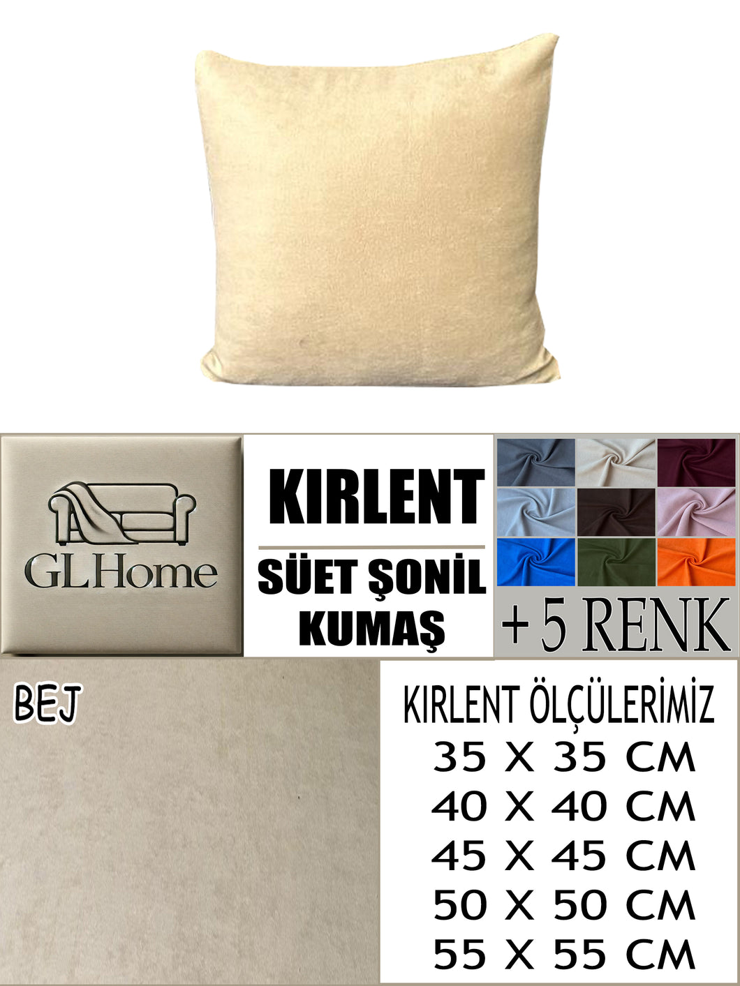 Süet Kumaş Bej Renk Kırlent Kılıfı