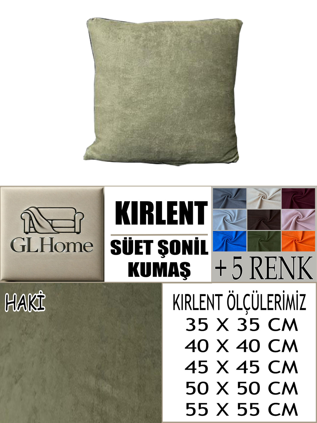 Süet Kumaş Haki Renk Kırlent Kılıfı