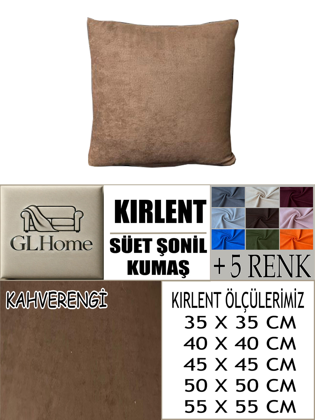 Süet Kumaş Kahverengi Renk Kırlent Kılıfı