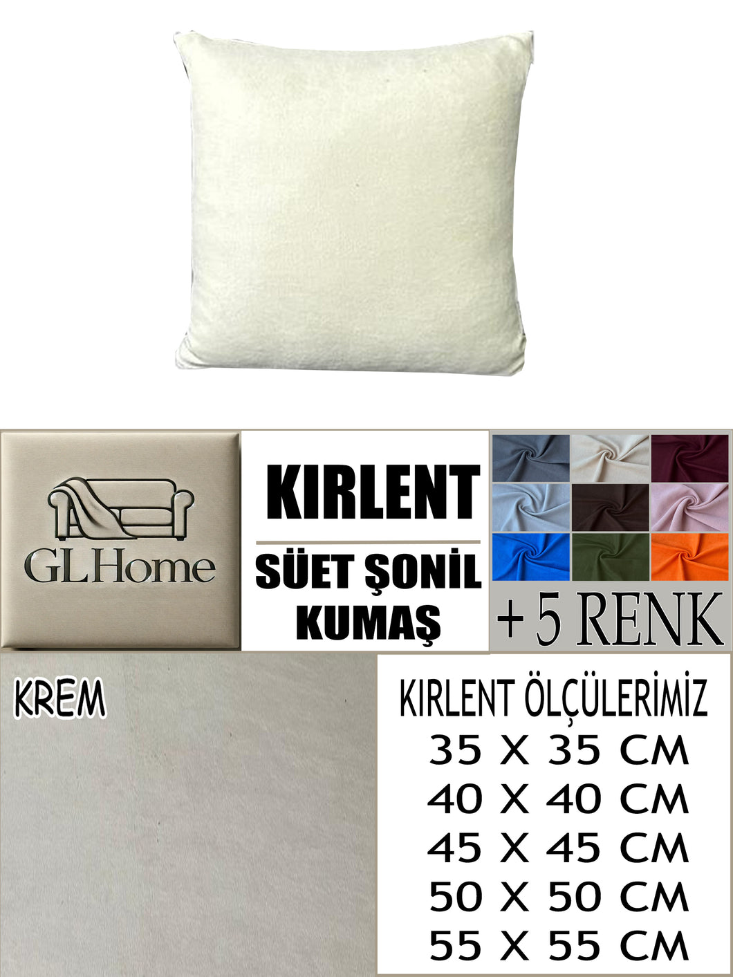 Süet Kumaş Krem Renk Kırlent Kılıfı