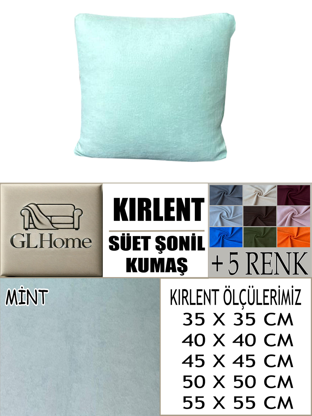 Süet Kumaş Mint Renk Kırlent Kılıfı
