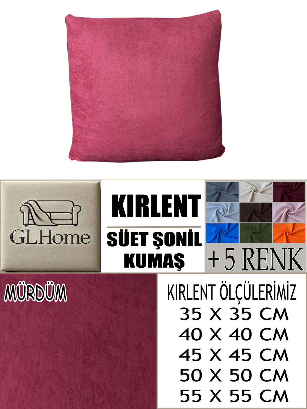 Süet Kumaş Mürdüm Renk Kırlent Kılıfı