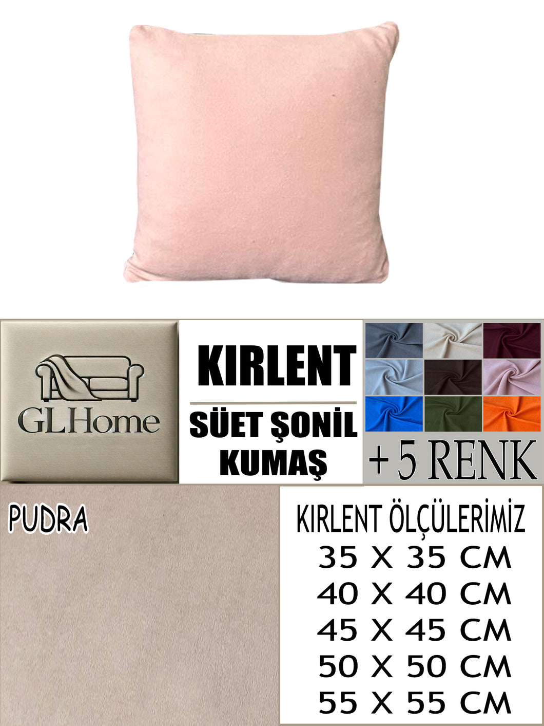 Süet Kumaş Pudra Renk Kırlent Kılıfı