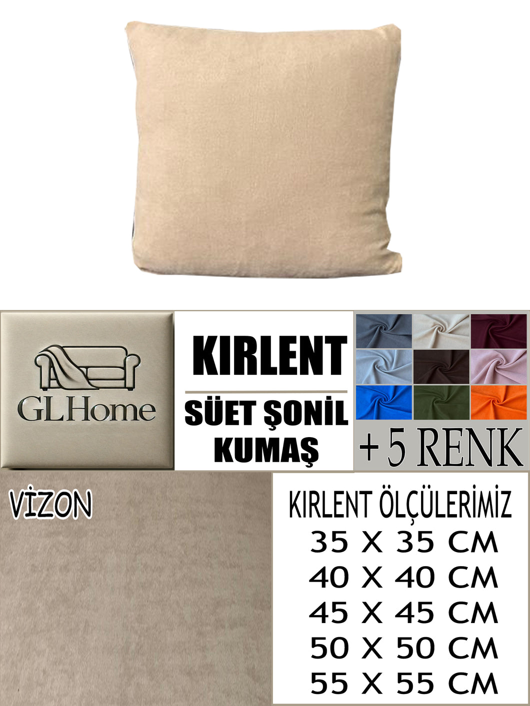 Süet Kumaş Vizon Renk Kırlent Kılıfı
