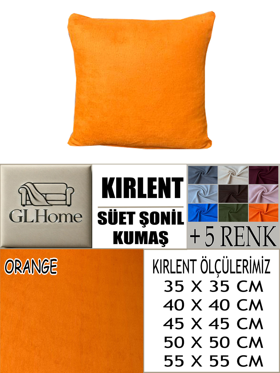 Süet Kumaş Orange Renk Kırlent Kılıfı