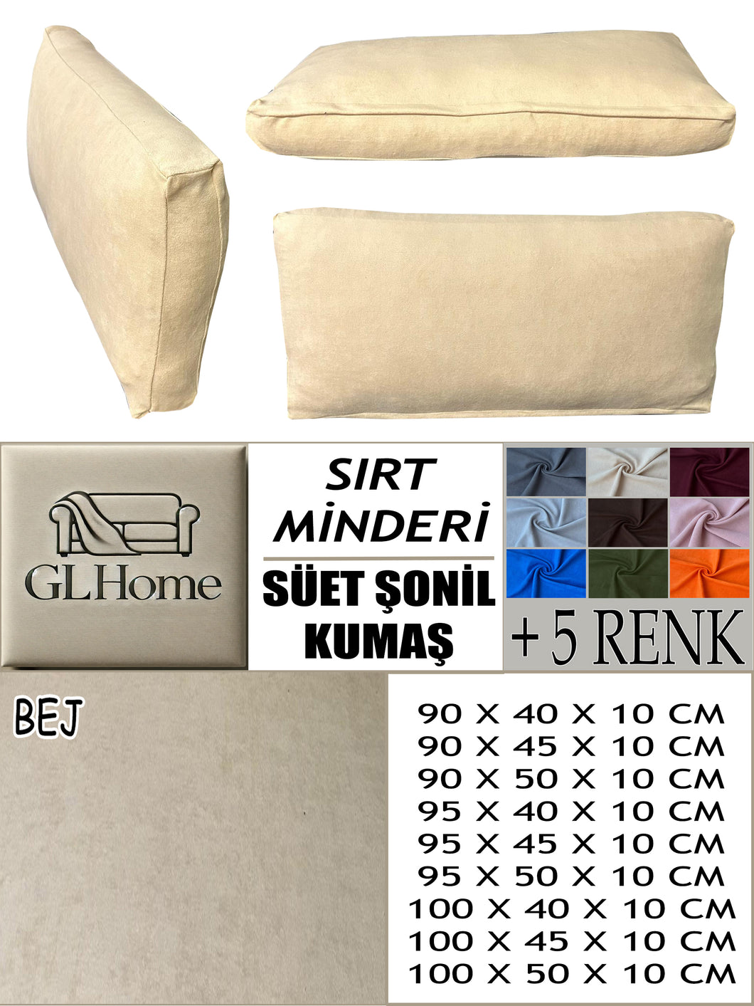 Süet Kumaş Bej Renk Sırt Minderi