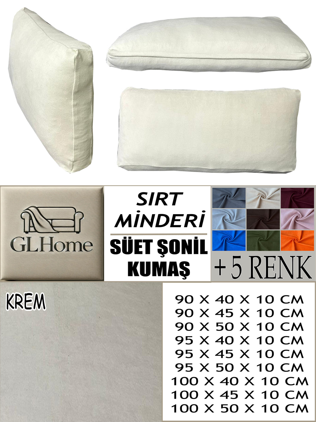 Süet Kumaş Krem Renk Sırt Minderi