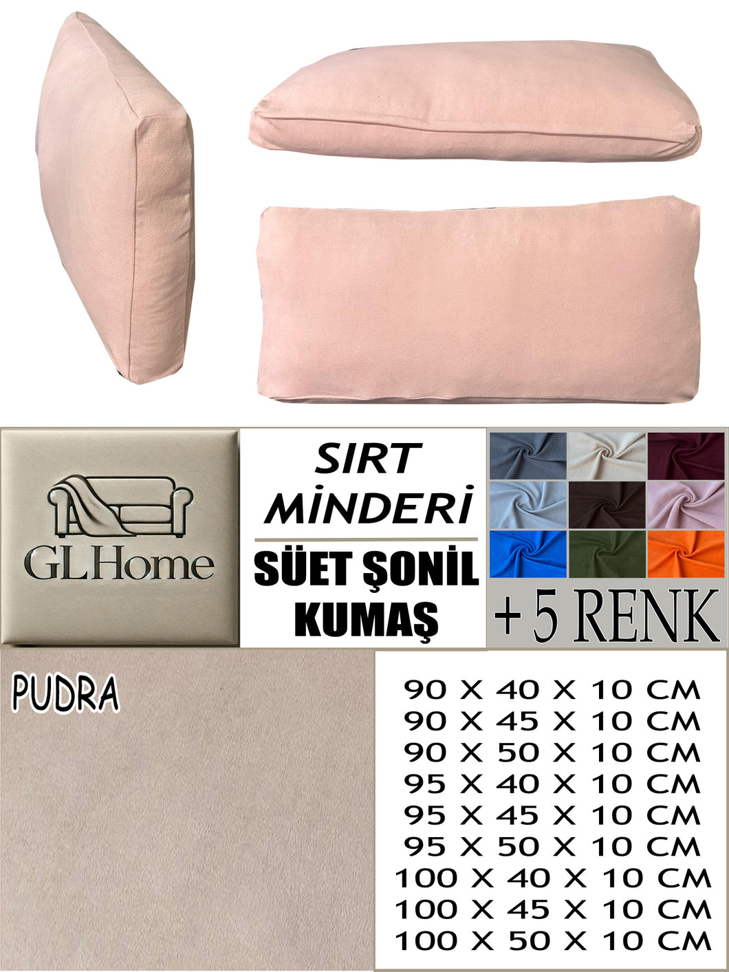 Süet Kumaş Pudra Renk Sırt Minderi