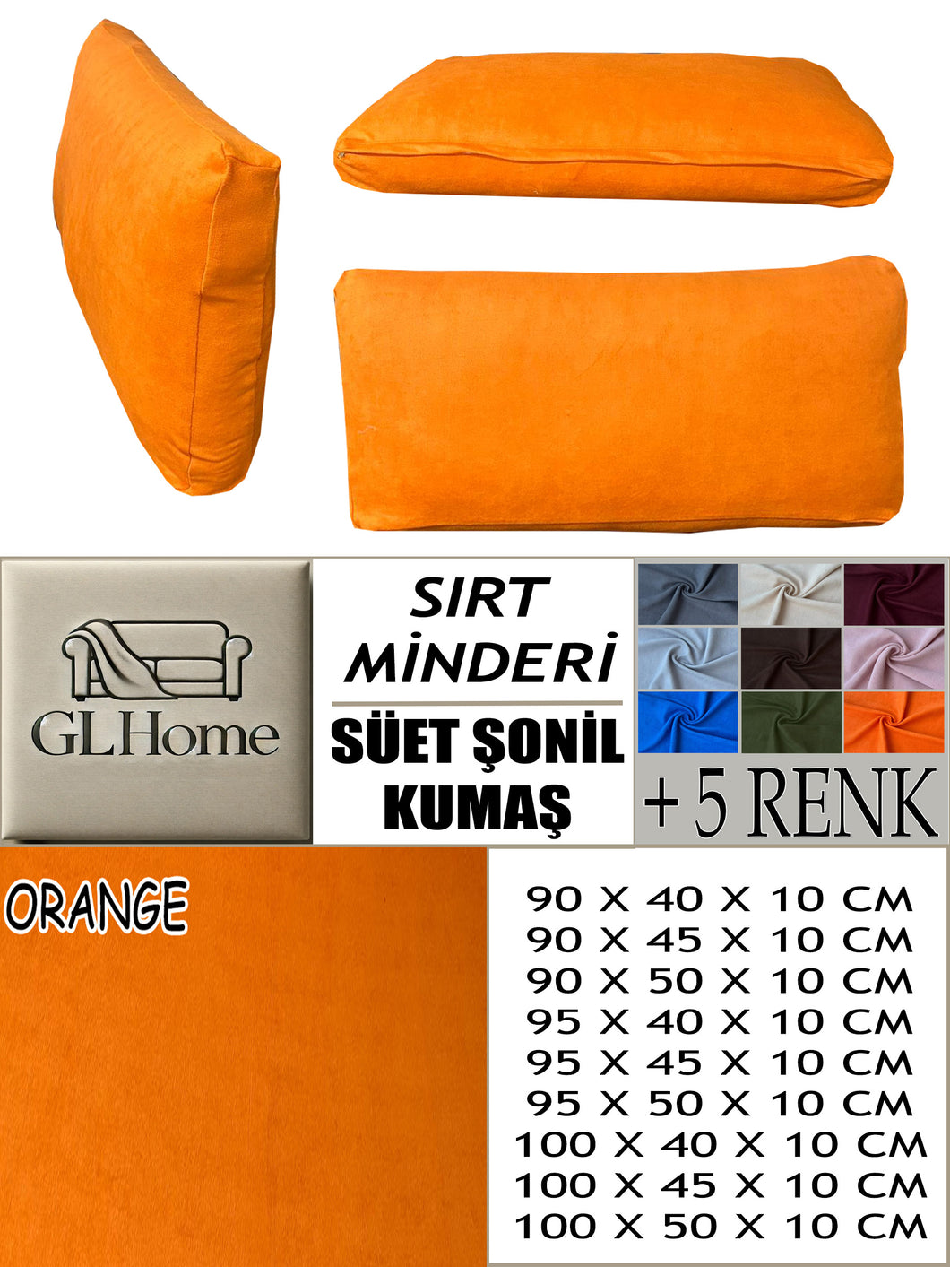 Süet Kumaş Orange Renk Sırt Minderi