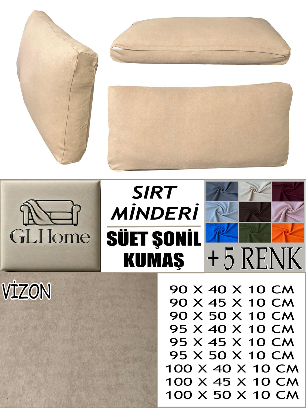 Süet Kumaş Vizon Renk Sırt Minderi