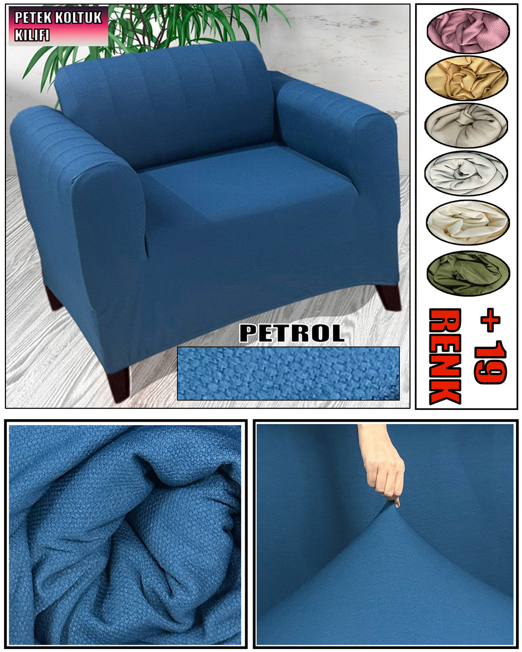 Mikro Petek Kumaş Petrol Tekli Komple Giydirme Tekli & Berjer, Bohem, vb Model Koltuk Kılıfları