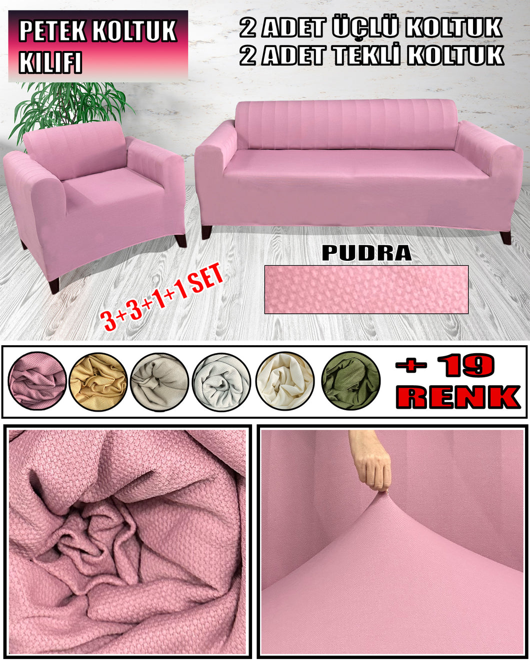 Mikro Petek Kumaş Mint 3+3+1+1 Set  Komple Giydirme Kanepe & Çekyat, Bohem, vb Model Koltuk Kılıfları