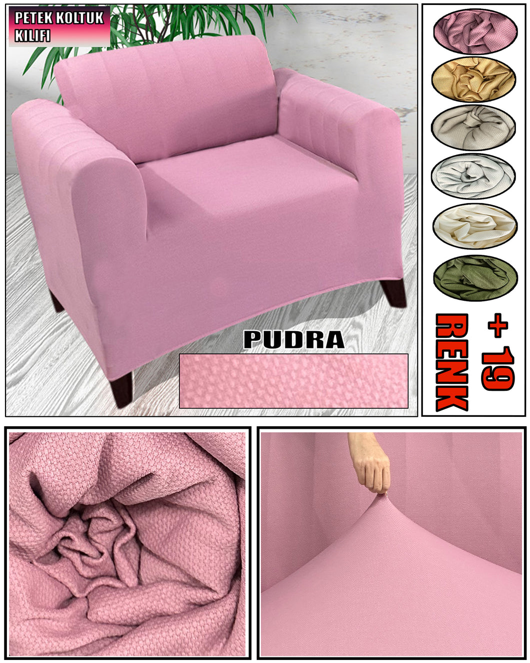 Mikro Petek Kumaş Pudra Tekli Komple Giydirme Tekli & Berjer, Bohem, vb Model Koltuk Kılıfları