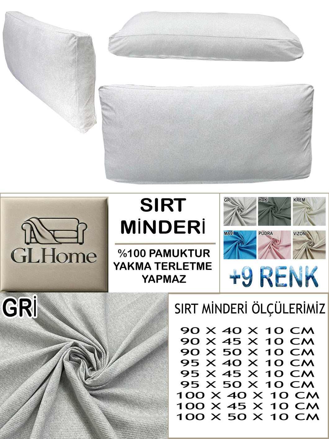 %100 Pamuk Petek Gri Renk Sırt Minderi