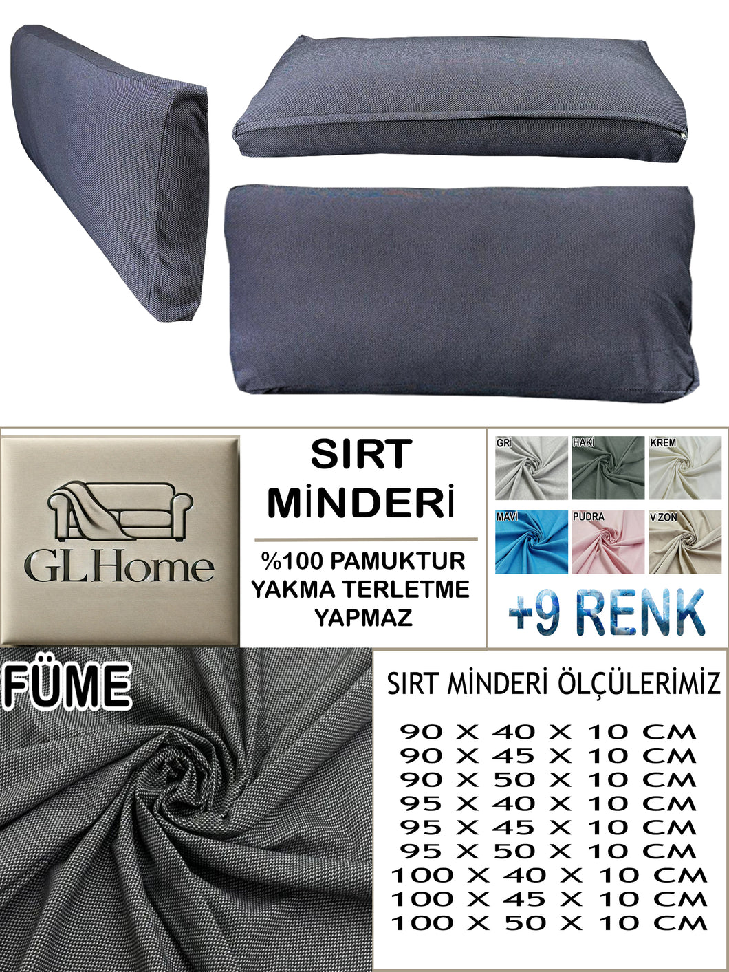 %100 Pamuk Petek Füme Renk Sırt Minderi