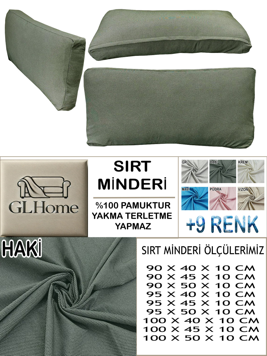 %100 Pamuk Petek Haki Renk Sırt Minderi