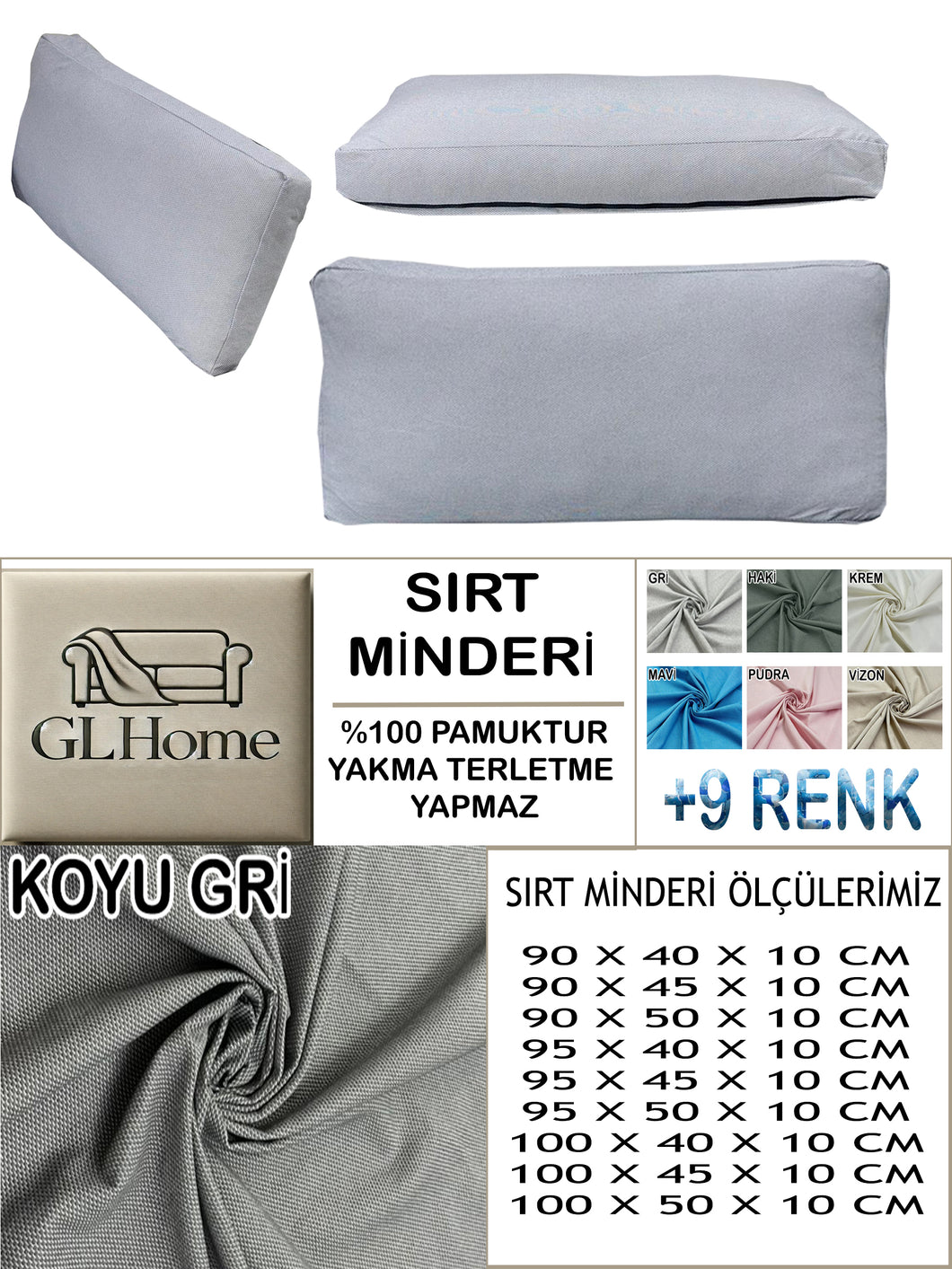 %100 Pamuk Petek Koyu Gri Renk Sırt Minderi